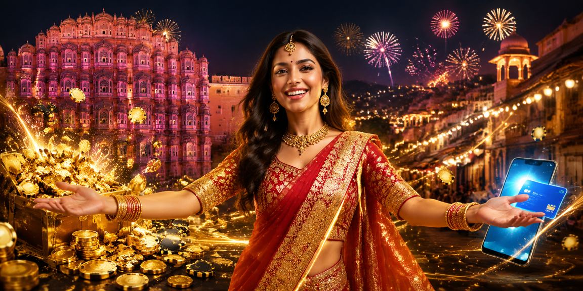 Mobile payment setup at Jaipur with Hawa Mahal background